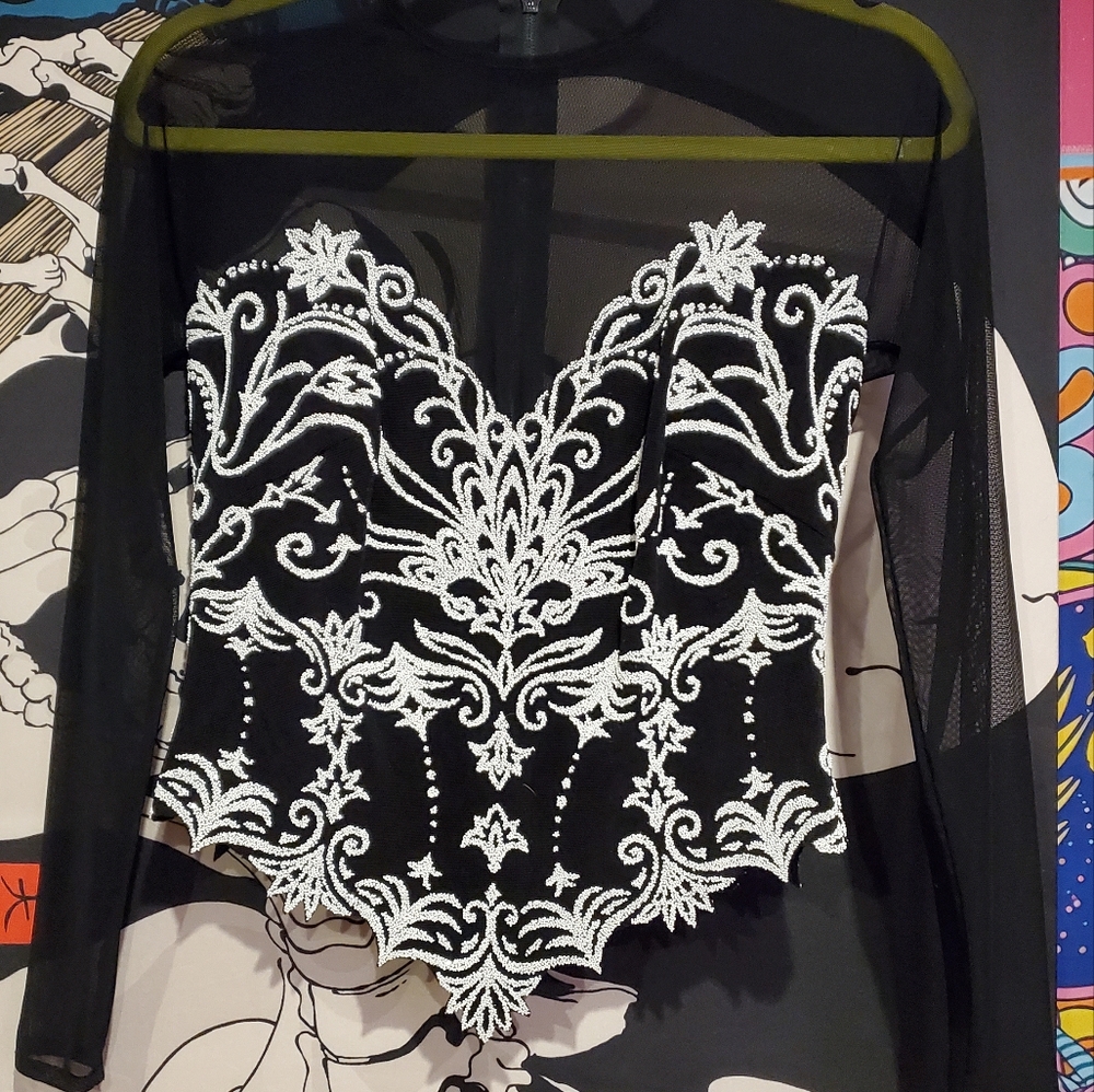 TADASHI Beaded Mesh Long Sleeve Top S - Picture 5 of 9